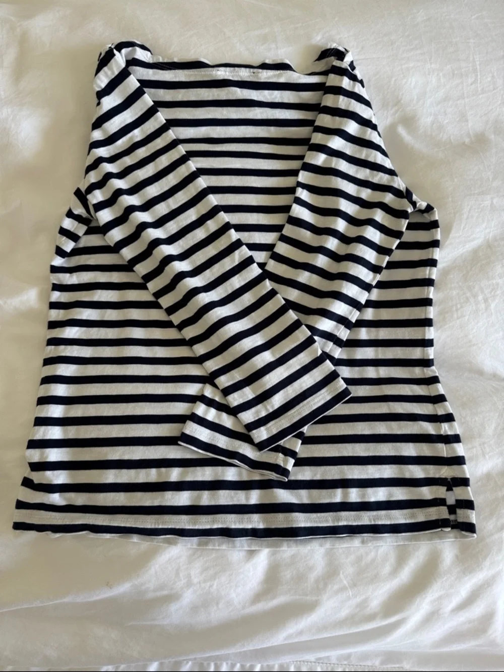 J. Crew Boatneck Navy and White Striped 3/4  Sleeve Tee. 100% Cotton.Never worn!